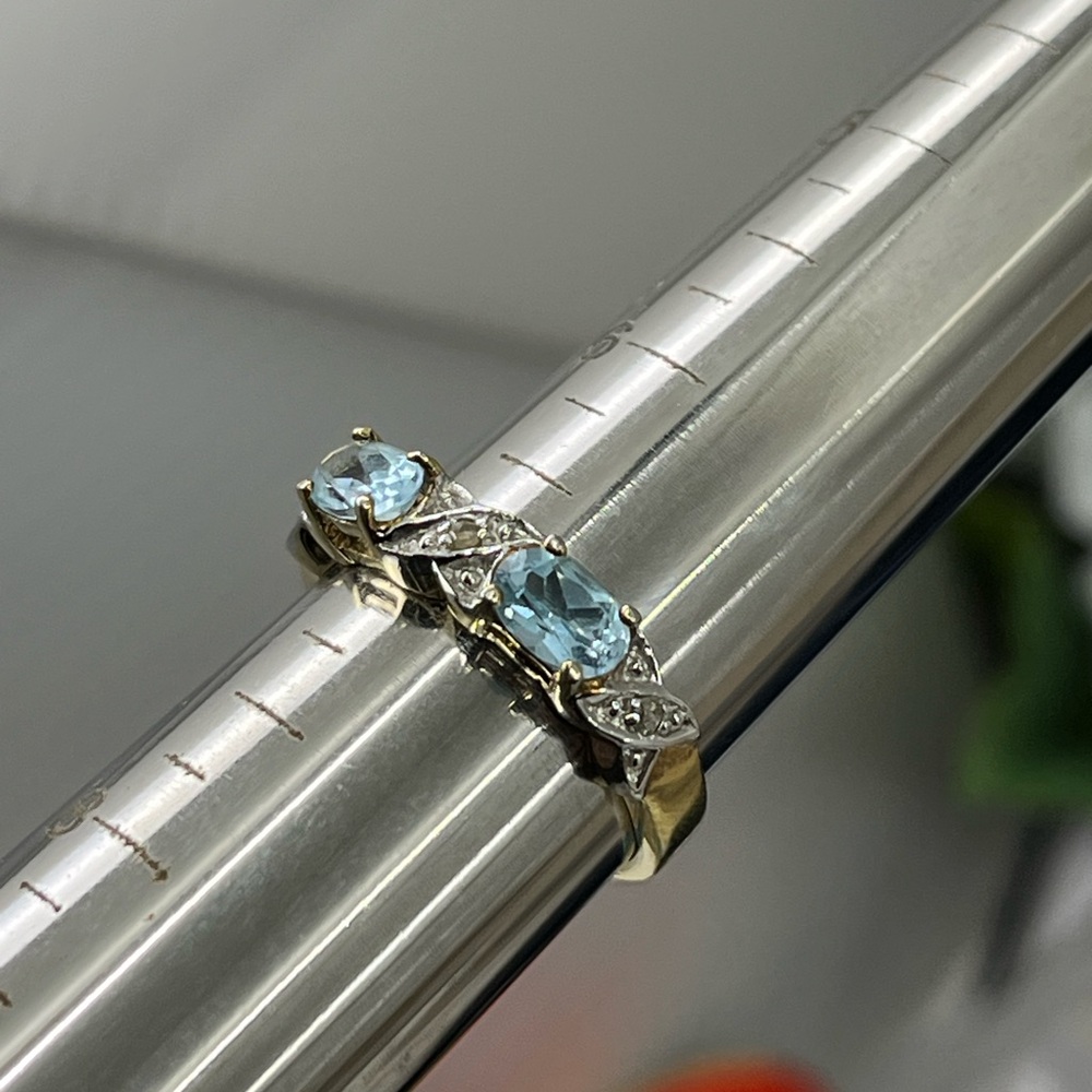 Vintage Gold over 925 Sterling Silver with Aquamarine Gemstone Size 7 Ring - Picture 13 of 15